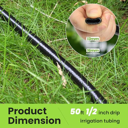Bonviee 50FT 1/2" Drip Irrigation Tubing with 4-Pack 6-Way Connectors, Flexible Blank Distribution Hose Main Line for Garden Watering System, Raised Beds, Flower & Vegetable Gardens - size: 1/2"-50FT