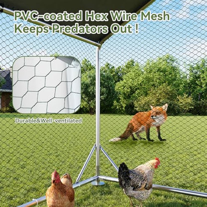 Aoxun Metal Chicken Coop, Outdoor Chicken Runs for Yard with Cover, Spire Roof Hen House Enclosure with Security Lock, Walk-in Cage Peak Hen House for Yard Farm (10x6.5x6.4 FT) - size: 120.0"L x 77.0"W x 76.8"H