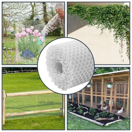 Plastic Wire Mesh Fence, 1.3ft x 50ft /15.7in x 600in Plastic Chicken Wire Fence Mesh Versatile Plastic Fencing Wire Netting Poultry Animal Barrier Fence with 150 Zip Ties for Garden & Farm, White - color: White