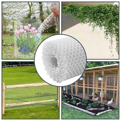 Plastic Wire Mesh Fence, 1.3ft x 50ft /15.7in x 600in Plastic Chicken Wire Fence Mesh Versatile Plastic Fencing Wire Netting Poultry Animal Barrier Fence with 150 Zip Ties for Garden & Farm, White - color: White