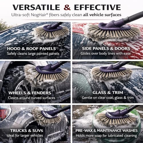 Hi-Tech NogHair Wash Brush – 14" Multi-Level Car Wash Brush TB-14X3CR – Soft Bristles for Scratch-Free Cleaning – for Cars, Trucks & SUVs – Fits Threaded Handle