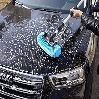 SCRUBIT 12" Car Wash Brush with Soft Bristles for Car Truck Boat Deck & House Cleaning, Exterior Washing Brush Connects with Pole & Hose, Storage Bag Included (Blue) - color: Blue
