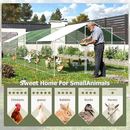 Large Metal Chicken Coop,19.7x9.8x6.4 FT Chicken Run for Yard with Waterproof & Anti-UV Cover,Walk in Chicken Pen with Feeding Door (32.8 * 9.8 * 6.4 ft) - size: 32.8*9.8*6.4 ft