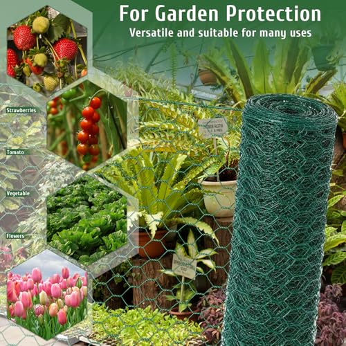 Chicken Wire for Floral Arrangements, 15.7x79in Green Mesh, 0.6in Hexagonal Galvanized PVC Coated Netting, Garden Fence for Crafts, Poultry, Plant Protection, DIY Projects