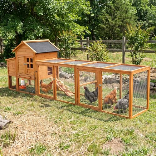 Large Chicken Coop for 4-6 Chickens with Attached Run, Predator Proof Hen House with Waterproof Asphalt Roof & Removable Cleaning Tray