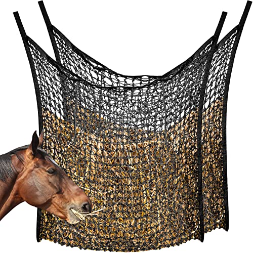 Fabbay 2 Pcs Slow Feed Hay Net for Horses, 35 x 31 Inch Hay Bag for Horses Goats Sheep, Small Hole Hanging Feeder Supplies for Stall Trailer, Black - color: Black, size: 35 x 31 Inch