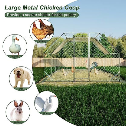 10ft x13ft Galvanized Walk in Chicken Coop, Large Metal Chicken Run Pen with Waterproof UV Roof Cover, Outdoor Chicken House Coop for Backyard Chickens Ducks Quail Rabbits