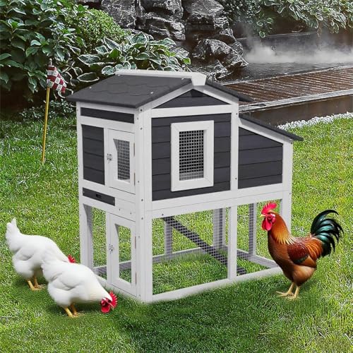 Chicken Coop, Chicken Run, Duck Coop Outdoor Chicken Coop for 2-4 Chickens Wooden Hen House Poultry Pet Hutch Run Cage (White) - color: White