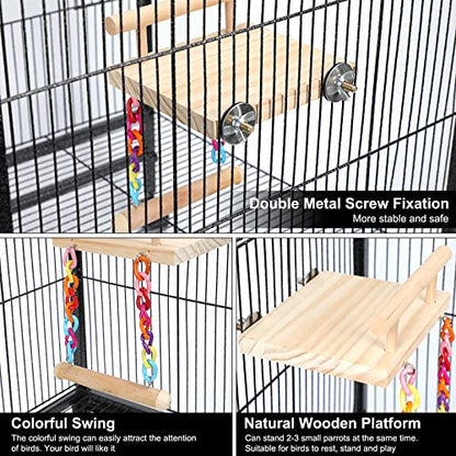 FrgKbTm Bird Perches Cage Toys Parrot Wooden Platform Play Gyms Exercise Stands with Acrylic Wood Swing Ferris Wheel Chewing for Animals Green Cheeks, Baby Lovebird, Chinchilla, Hamster Budgie - color: Platform+Swing