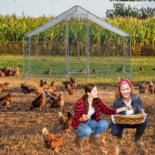Outvita Chicken Coop, 6.5 x 6.5 FT Large Metal Chicken House, Poultry Habitat Cage with Waterproof Cover, Walk-in Chicken Run Pen for Small Animals, Yard, Farm, Patio - color: Silver, size: 78.0"L x 74.0"W x 78.0"H