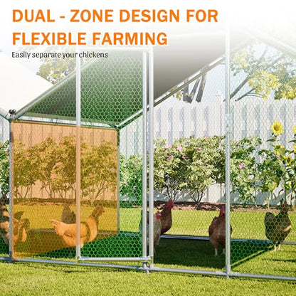 Large 2 Spire Roof Metal Chicken Coop 20×6.72×6.66FT with Run,Water-Resident Poultry Fence with Upgrade Wire Mesh and Anti-UV Cover,Walk-In Hens Pen for Yard,Outdoor Chicken Cage for Duck,Rabbit House - size: 240.0"L x 80.0"W x 79.0"H