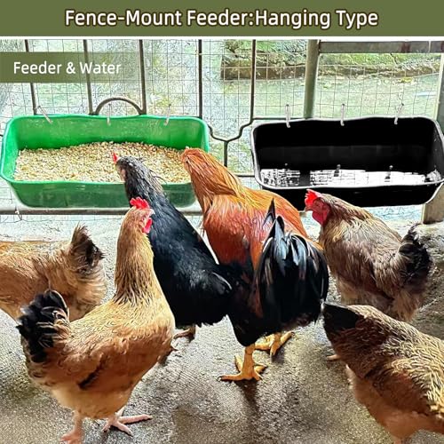 Hanging Goat Feeders,Chicken Feeder Waterer,Large Feed Trough 7.5 Quart 2 Pack,Hanging Fence Feed Trough for Poultry Livestock,Green - color: Green, size: 7.5 Quart (2 Pack)