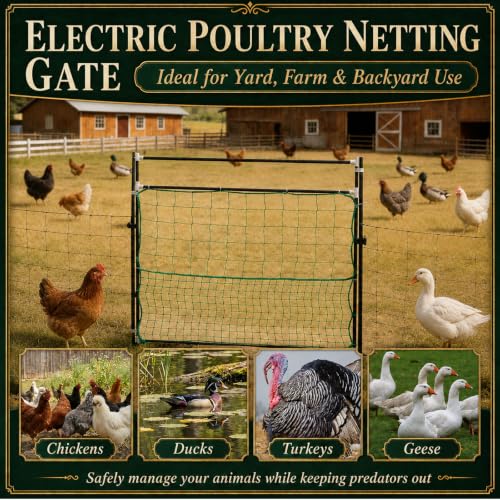 Leinuosen Electric Poultry Netting Gate, 48" H x 47" L Electric Chicken Fence Gate, Portable Poultry Nets Fence Kit for Chickens, Ducks, Turkeys, Sheep, Geese in Yard, Farms, Backyards, Garden - size: 48" X 47"
