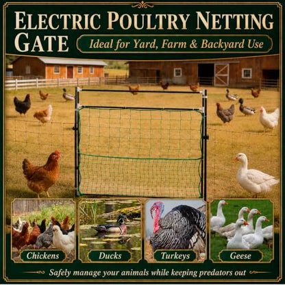 Leinuosen Electric Poultry Netting Gate, 48" H x 47" L Electric Chicken Fence Gate, Portable Poultry Nets Fence Kit for Chickens, Ducks, Turkeys, Sheep, Geese in Yard, Farms, Backyards, Garden - size: 48" X 47"