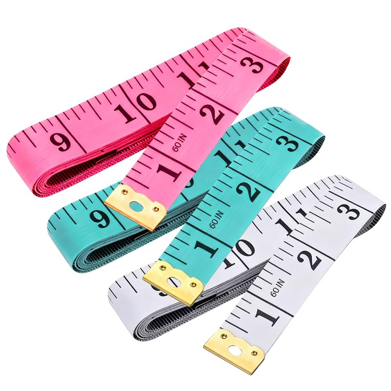 Soft Tape Pack of 3 Measure Dual Scale Standard & Metric Measurements Tape Scale Body Measuring Tape for Weight Loss Tailor Craft Ruler 60 Inches (White+Pink +Green) - color: White+Pink +Green