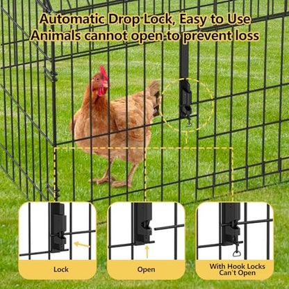 INJOPEXI Metal Chicken Coop 71.7"×30"×31" Chicken Runs for Yard with Cover Chicken Playpen Enclosure Chicken Pen Kennel Duck Coop Cage Hutch Fence for Outdoor Backyard Farm Rabbit Small Animal Poultry
