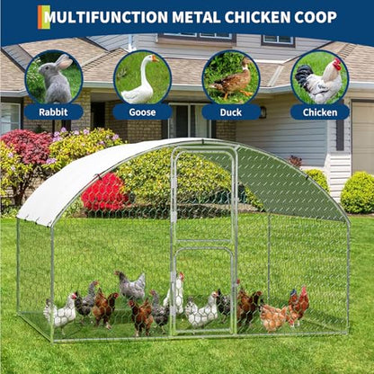 Chicken Coop 9.8x6.5x6.5ft, Walk-in Large Metal Chicken Run with Cover, Chickens Poultry Cage with Double Door, Walk in Chicken Poultry Pen for Outdoor Farm Yard - size: 6.5'L x 9.8'W x 6.5'H