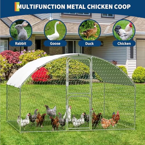 Takywep Metal Chicken Coop 9.8 x 6.5 x 6.5FT, Walk in Chicken Runs with Cover, Large Metal Chicken Run, Walk-in Chicken Pen, Outdoor Duck Hens Cage Poultry Pens for Farm Yard Backyard