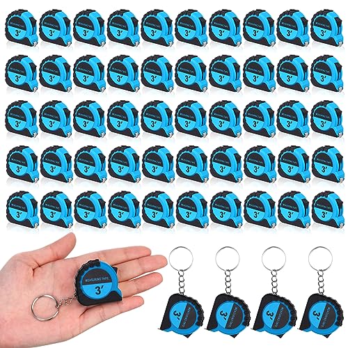 Kanayu Mini Tape Measure Keychains 3 ft Small Retractable Measuring Tape Bulk with Lock Steel Easy Read Pocket for Birthday Party Favors Daily Use(3 ft,Blue,50) - color: Blue, size: 3 ft