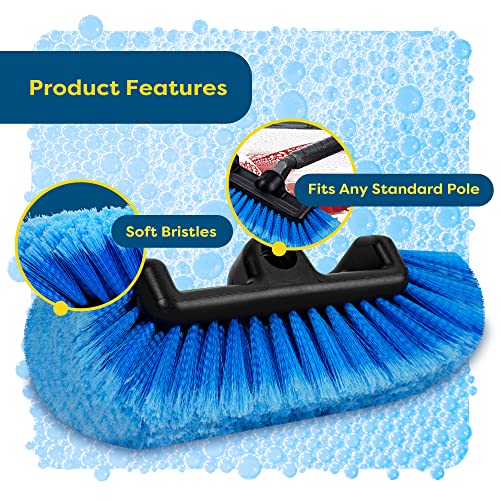 SCRUBIT 12" Car Wash Brush with Soft Bristles for Car Truck Boat Deck & House Cleaning, Exterior Washing Brush Connects with Pole & Hose, Storage Bag Included (Blue) - color: Blue