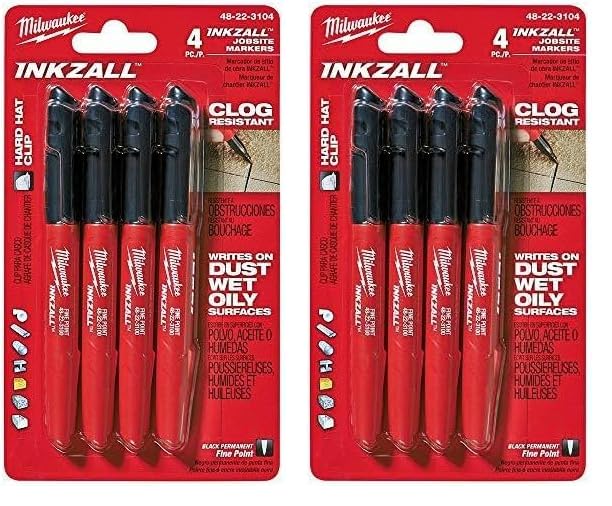 Milwaukee 48-22-3104 Inkzall Point Marker, Fine, Black, 4 Count, (Pack of 2) - size: 1 Count (Pack of 2)