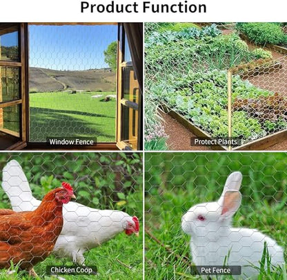 Chicken Wire 16.9 in x 237 in Poultry Wire Netting Hexagonal Galvanized Mesh Garden Fence Barrier for Pet Rabbit Chicken Fencing - color: Silver, size: 16.9"x237"+0Ties