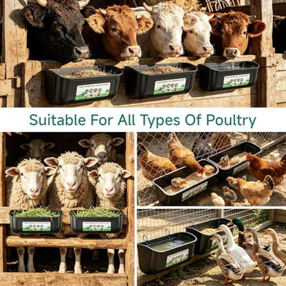 Chicken Feeder Trough, Hanging Fence Feed Trough for Livestock Poultry, Chicken Feeder Waterer Bucket for Goat Sheep Deer Poultry Duck Gooses（ 2 * 2.7 Quart ） - color: Black