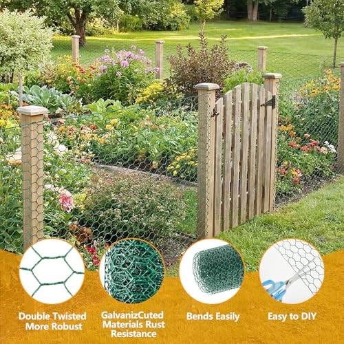 Ondware Chicken Wire, 15.7 x 240 Inches, Green Durable PVC-Coated Iron Mesh for DIY Garden Fencing, Pet Enclosures, Craft Projects - color: Green(iron)