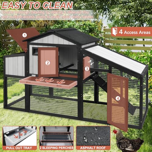 Ketive Large Chicken Coop and Run for 6-8 Chickens, 130.6" L Wooden Hen House, 2 Story Poultry Cage with Nesting Box, Pull-Out Tray, 4 Perches, Ramp, Indoor/Outdoor Pet Hutch Backyard Use, Black - size: 130.6"L x 26.0"W x 39.2"H