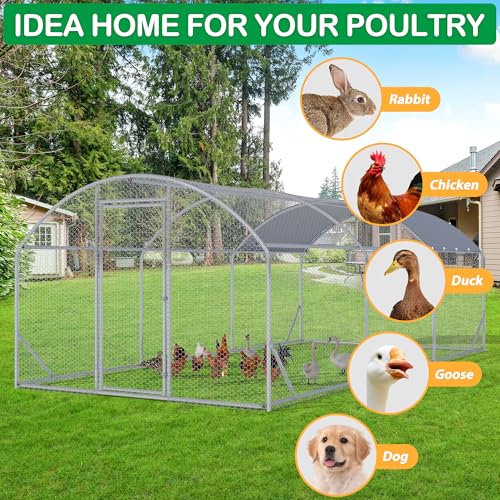 Large Metal Chicken Coop, Walk-in Chicken Run Pen with Waterproof Cover, Dome Roof Poultry Cage for Outdoor, Backyard, Farm (8.96'Wx18.9'Lx6.4'H) - size: 19'Lx9'W
