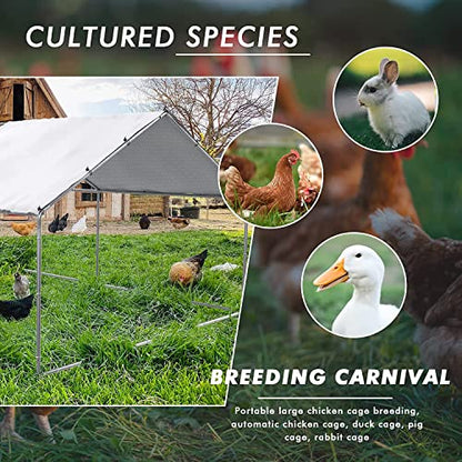 Large Metal Chicken Coop Run, Afqxf 19.5x9.8x6.4FT Outdoor Walk-in Poultry Cage Hen Playpen House with Waterproof Cover and Lockable Door for Patio Yard Farm - size: 19.5' L x 9.8' W x 6.4' H