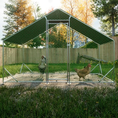 Sturdy Walk-in Chicken Run with Galvanized Steel Frame and PVC-Coated Hexagonal Wire Mesh, UV-Resistant Waterproof Cover for Outdoor Poultry Enclosure (3x2m) - color: 3x2m