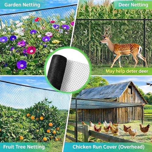 Netting for Chicken Coop, Chicken Netting for Hawks (Overhead), 7.5 x 100 ft HDPE Bird Netting, with Zip Ties & U-Stakes, Also for Berries & Fruit Trees
