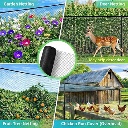 Netting for Chicken Coop, Chicken Netting for Hawks (Overhead), 7.5 x 100 ft HDPE Bird Netting, with Zip Ties & U-Stakes, Also for Berries & Fruit Trees