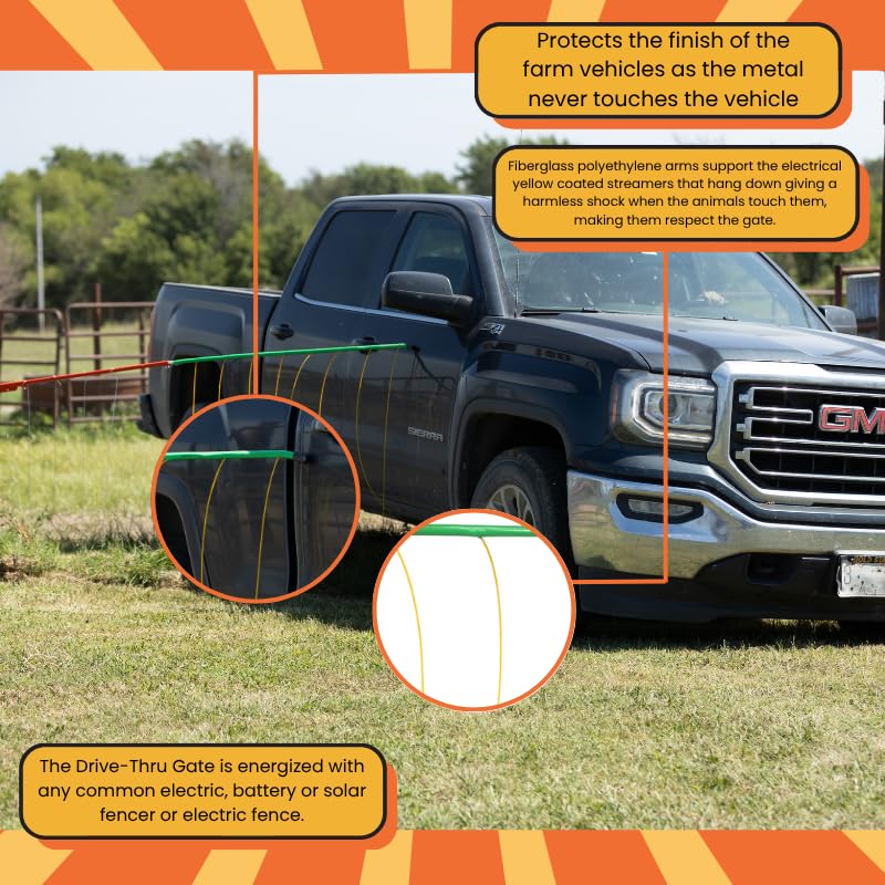KOEHN Original Drive Thru Electric Gate – Adjustable (13ft to 19ft) | Hands-Free Entry | Reliable Electric Barrier for Farms | Safe & Easy Livestock Control for Cattle, Horses, Sheep, Goats - size: 13ft to 19ft