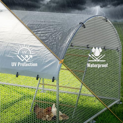 Large Metal Chicken Coop with Roosting Perch, Waterproof and UV-Resistant Cover,Outdoor Walk-in Cage Hen House for Yard Farm Rabbit Duck Chicken Run Dome Roof (10’ W x 13.2’ L x 6.4’ H) - size: 157.5"L x 118.0"W x 78.0"H