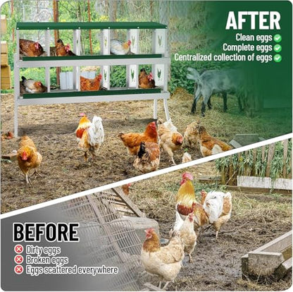 TrailBlaze 10 Compartment Chicken Nesting Box with Metal Legs, Chicken Egg Laying Boxes with Rollout Egg Collection, Large Vented Holes Chicken Coop for Chickens, Hens (Green) - color: Green, size: 10 Holes with Legs