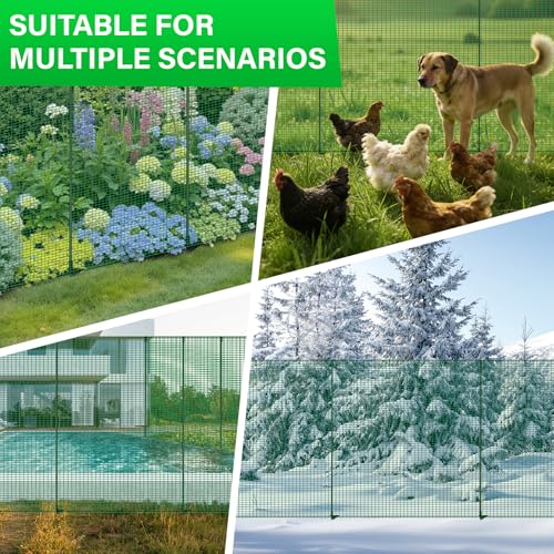Temporary Fence with Posts, 3‘x82‘ Animal Barrier Dog Portable Fencing with Fiberglass Stake Windbreak Rope, Safety Snow Plastic Netting Roll for Garden Backyard Outdoor for Chickens or Other Animals - size: 3x82FT