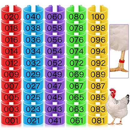 Patelai 100 Pieces 16 mm Chicken Leg Rings with 5 Colors Numbered Chicken Leg Bands Colorful Poultry Clip on Bands Ankle Rings for Ducks Chicks Guinea Pigeons Goose