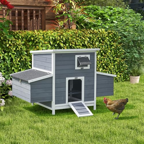 59" Chicken Coop for 2-6 Chickens, Wooden Chicken House with 2 Nesting Boxes, Outdoor Hen House Poultry House Pet Hutch Chicken Cage with Openable Roof & Ramp, 59''L*33.5''W*38.6''H - size: 59.0"L x 33.5"W x 38.6"H