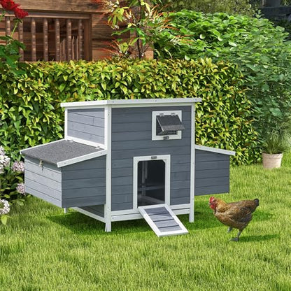 59" Large Chicken Coop for 4-6 Chickens, Wooden Hen House with Large Nesting Boxes, Outdoor Poultry Cage Rabbit Cage with Ramps & Ventilation Window, 59''L*33.5''W*38.6''H - size: 59"L x 33.5"W x 38.6"H