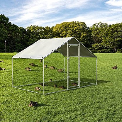 ORANLAND Large Metal Chicken Coop, 5.0x9.9x6.6ft Walk-in Chicken Runs with Cover, Spire Roof Chicken Pen with Security Lock, Outdoor Duck Rabbit Cage Poultry Pen for Backyard, Farm, Yard - size: 59.1"L x 119.0"W x 77.0"H