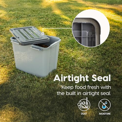 IRIS USA Stackable Dog Food Storage Container with 2 Cup Scoop, 4 Secure Latches, Fits up to 30 lbs, Pet Dry Food Bin, Gasket Seal Lid, BPA Free, Stackable, Easy Measure, Gray/Dark Gray - color: Gray/Dark Gray
