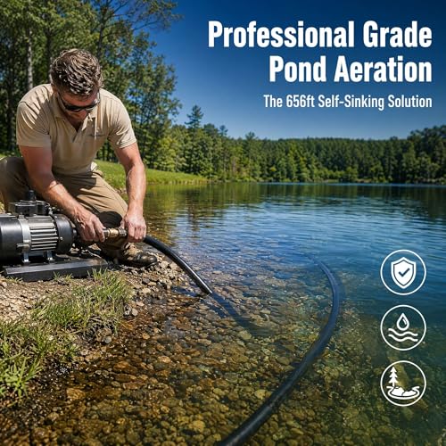Irrigation Tubing 3/8 Inch 656FT, Self Sinking Weighted Pond Aerator Hose, Heavy Duty Drip Irrigation Tubing for Extreme Weather Lake Aeration - size: 656 Feet
