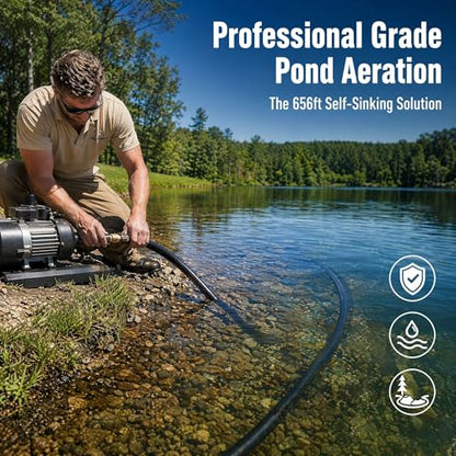 Irrigation Tubing 3/8 Inch 656FT, Self Sinking Weighted Pond Aerator Hose, Heavy Duty Drip Irrigation Tubing for Extreme Weather Lake Aeration - size: 656 Feet
