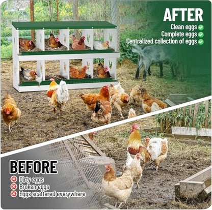 IDEALHOUSE Chicken Nesting Box, Galvanized Steel Laying Box with Rustproof & Roll-Away Egg Design, for Hens, Green 8 Compartment No Bracket - color: Green, size: 8 compartments (without bracket)