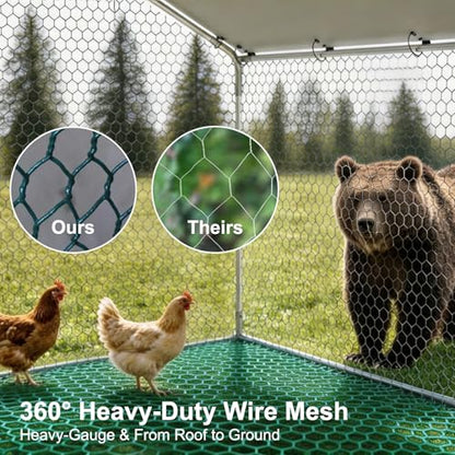 HERBAN 2026 Upgraded Chicken Coop with All-Around Heavy-Duty Cloth, 9.8x6.6x6.4 ft Large Metal Walk-in Outdoor Chicken Run Pen for Yard, Spire Roof Poultry Cage for Hens, Ducks - size: 80.4"L x 117.6"W x 76.8"H