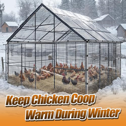 6.6x10ft Chicken Coop Covers Accessories for Winter - Easy to Install Waterproof Chicken Run Tarp with Elastic Cords & Rope
