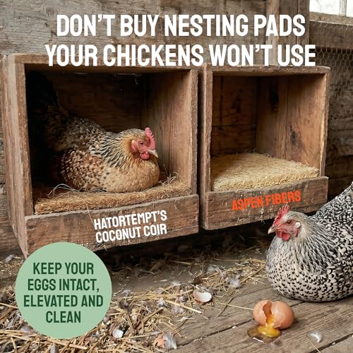 Hatortempt 10-Pack Chicken Nesting Box Pads for Laying Hens, 13"x13" | Ammonia Absorbing Coconut Coir - Helps Control Surface Odors - Tear-Resistant - Soft & Protective - Compostable - Trimmable