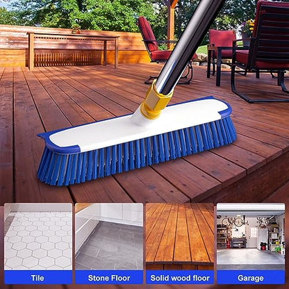 ITTAR 55" Extendable Floor Scrub Brush, 12" Wide Heavy-Duty 2-in-1 Scrub & Squeegee Deck Brush for Tile Grout Shower Floor, Kitchen, Restaurant, Patio & Garage Cleaning - color: Blue&white